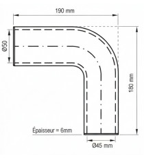 Manicotto Silicone Curva 90° Ø45/50mm - 190x180mm - 4 Strati VMQ Rinforzato